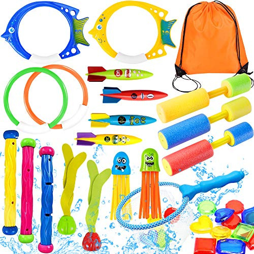 Jouet de plongée Yetech 28 pièces avec anneaux de piscine lestés pour enfants