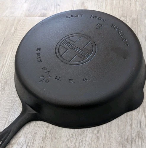 Restored Griswold Cast Iron Skillet #9 Large Block Logo 710 F Vintage No. 9 USA