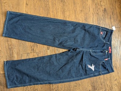 JNCO Jeans Wide-Leg Dark Blue Denim Men's Jeans Embroidered Logo