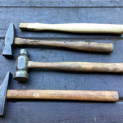  Group of three blacksmith forging & finishng hammers