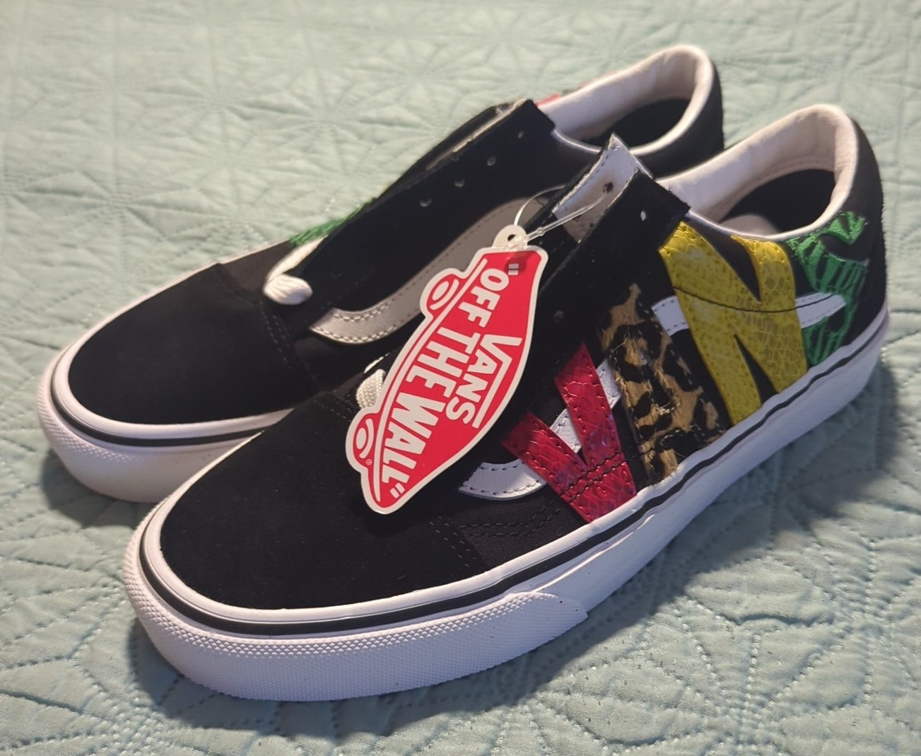 VANS Old Skool Rasta Animal Print Zebra Leopard Script Canvas Suede Shoes Sz 6.5 thumbnail 2