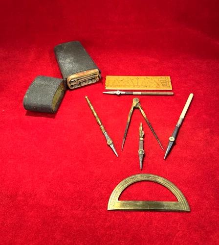 RARE CIVIL WAR ERA CARTOGRAPHER'S MAP MAKING TOOL KIT - SHARK SKIN CASE