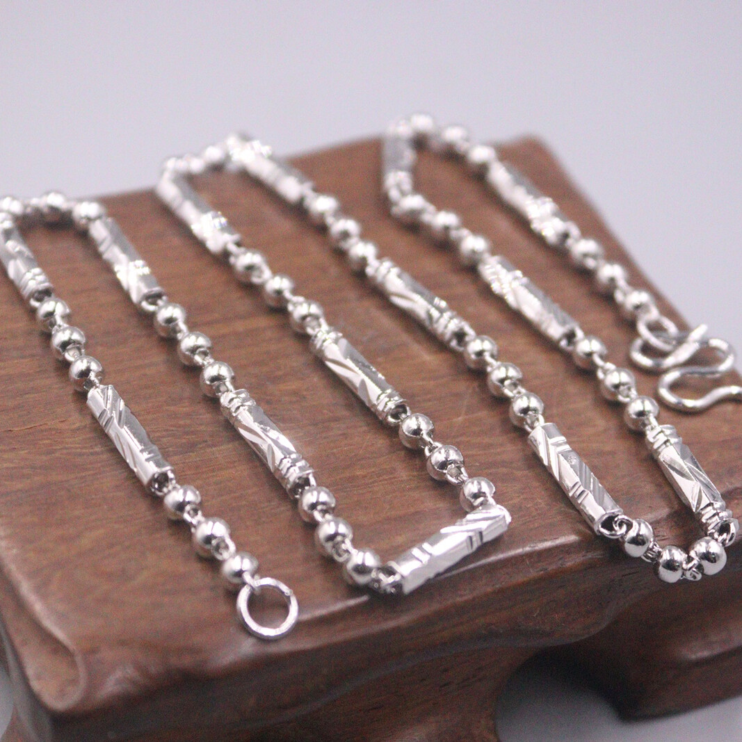 Real S925 Sterling Silver Chain Women 3mm Beaded Link