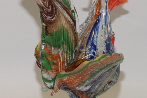 Murano Glas Hahn mundgeblasen Klarglas mehrfarbige Einschlüsse H. 21,0 cm - Bild 14 von 17