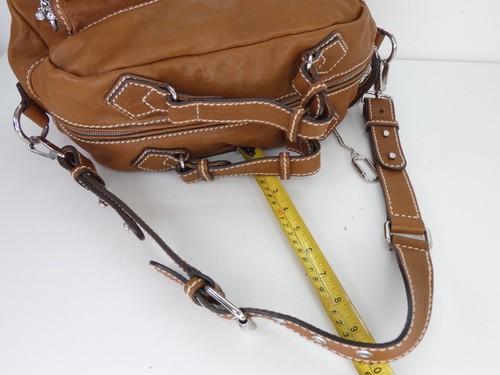 Sonia Rykiel Satchel Bag Tan Brown Calf Leather Crossbody Top Handle Handbag - Picture 10 of 14