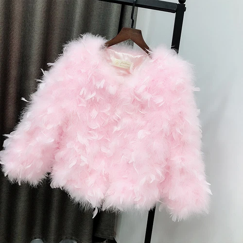 Women's Real Ostrich Feather Fur Short Coat Real Fur Shaggy Wedding Bride Jacket - Picture 7 of 34