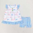 Baby Toddler Girls Blue Bows Flags Tunic Shorts Clothes Sets July 4th Wear