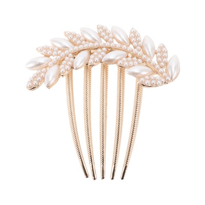 1 Pc Women Leaves Hair Insert Comb for Straight Thick Hair Gold Tone White