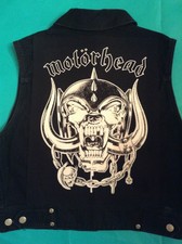 Motorhead Girls' Black Denim Cut-off War-pig Patch Waistcoat Ace Spades Sz. 8-18