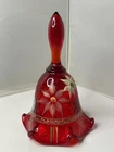 Fenton Ruby Red Glass Bell Ruffled Edge Flowers Poinsettia 2008 Handpainted