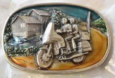 Rare Vintage Bergamot Brass Works Enameled Belt Buckle Motorcycle Biker