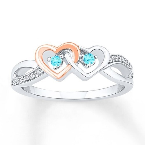 Sterling Silver 925 Plated Women's Blue CZ Double Heart Eternity Wedding Ring - Bild 1 von 2