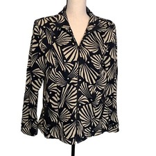 Rafael Sport Jacket Womens Large L Black Tan Geometric Pockets Stretch Light