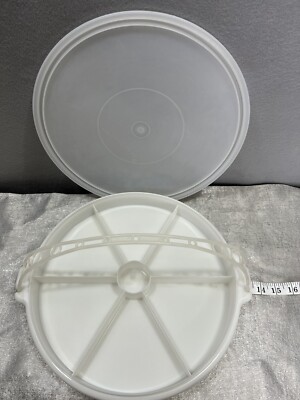 Tupperware 405-2 Divided Tray Lid Handle Clear White 6 Wedge Slots Potluck Party