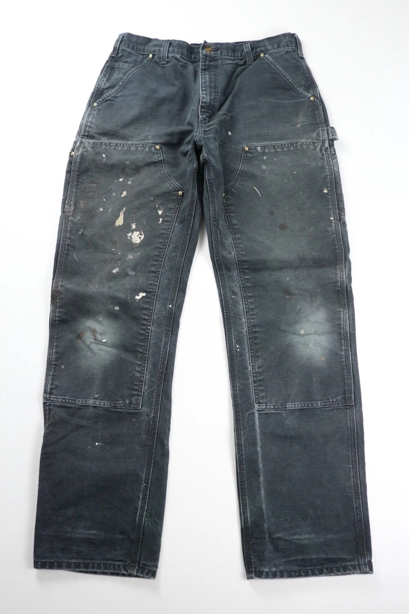 Vtg Carhartt Double Knee Pants Black 34 fits 32 x 33 USA Paint Covered