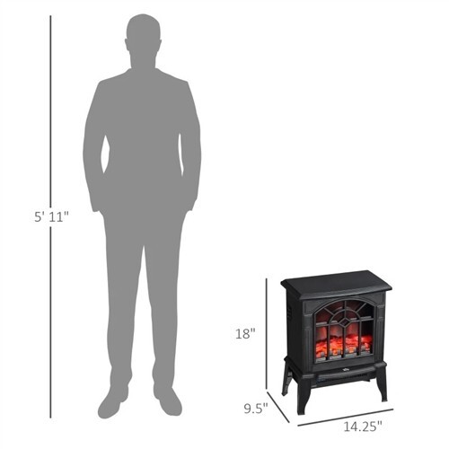 Black Electric Fireplace Heater with Realistic Log Flame LED - Picture 4 of 4