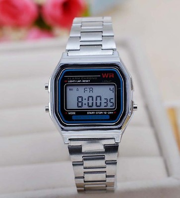 Silber Farbe Retro Style Uhr Edelstahl Alarm Stoppuhr Digital Neu