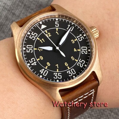 39mm Tandorio Pilot Sapphire glass Black dial NH35A Automatic Bronze Watch