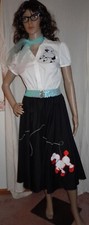 1950s Halloween Costume Poodle Skirt w/ Shirt Belt Cat Eye Glasses Scarf Size S