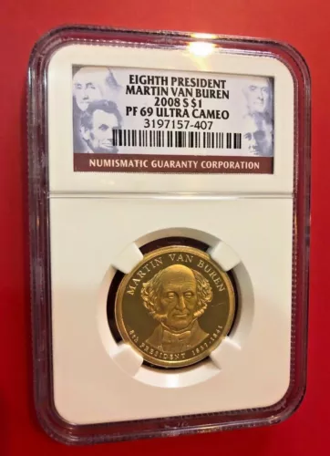 EIGHT PRESIDENT MARTIN VAN BUREN 2008 S DOLLAR NGC PF 69 ULTRA CAMEO