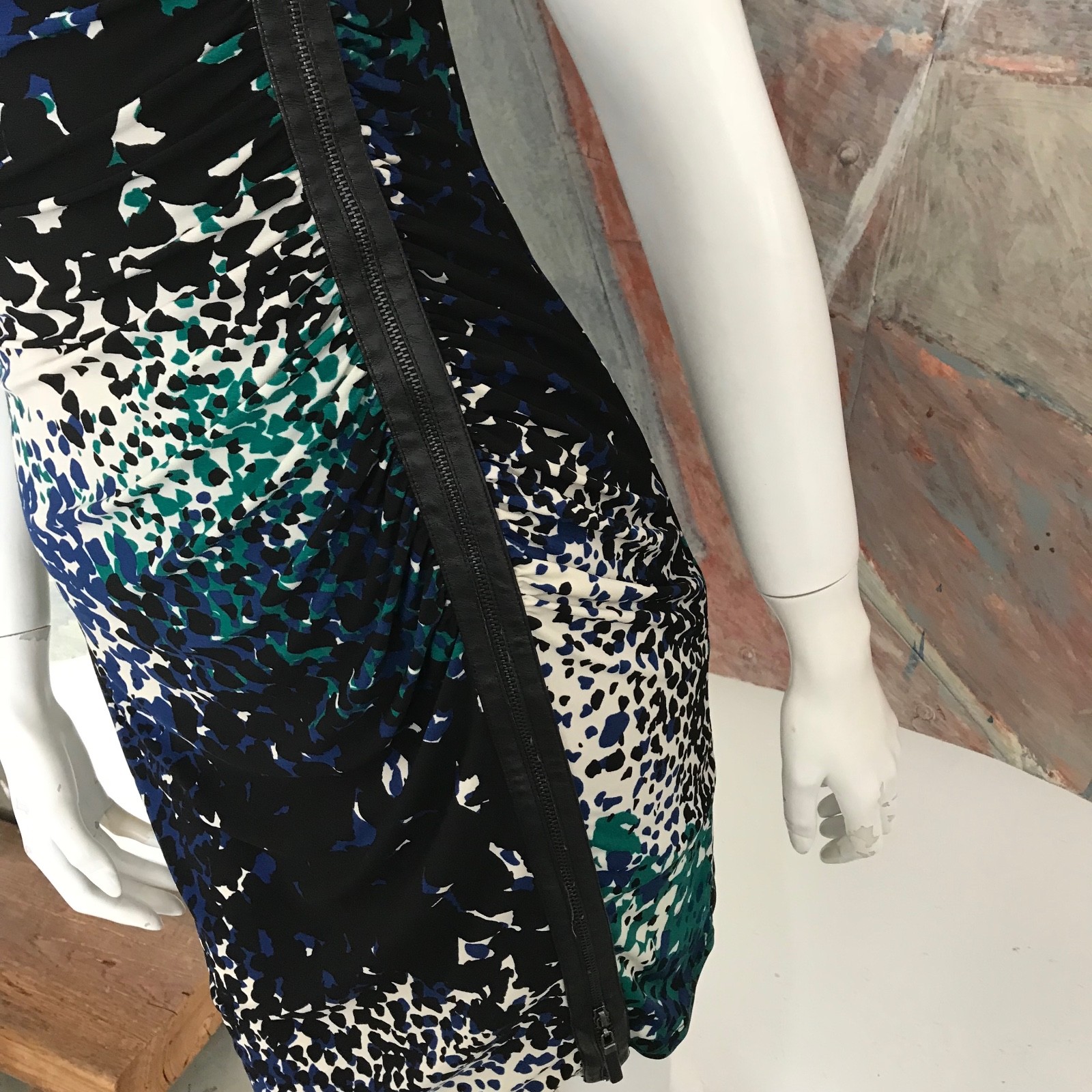 Laundry by Shelli Segal Abstrakt Kurz Kleid Grün Weiß Schwarz Blau