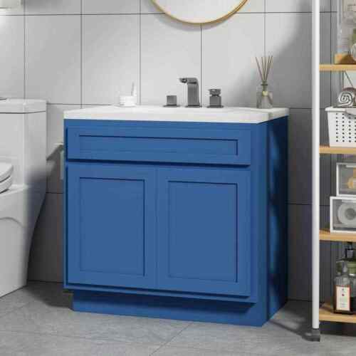 Vanity Art Cabinet 36" W x 21" D x 32.5" H 2-Doors W/Out Top Blue - Picture 3 of 8