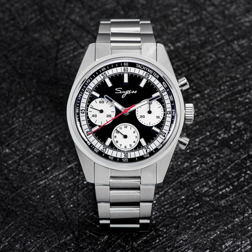 Seagull Sugess ST1902 Panda 38mm Black Chronograph Domed Sapphire 2 Straps 1963 - Picture 2 of 12