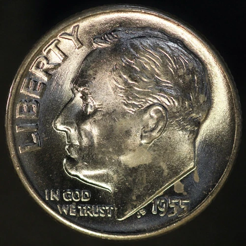 1955 D ROOSEVELT DIME BU FRESH FROM ORIGINAL ROLL-LOT 3092