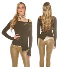 Damen Pullover Pulli Langarm Bodenausschnitt asymmetrisch weich sexy neu