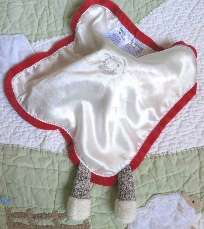 Baby Starters Branco com Meia Vermelha Macaco Segurança Cobertor de Bebê Lovey com Chocalho Excelente Estado Usado - Imagem 3 de 3