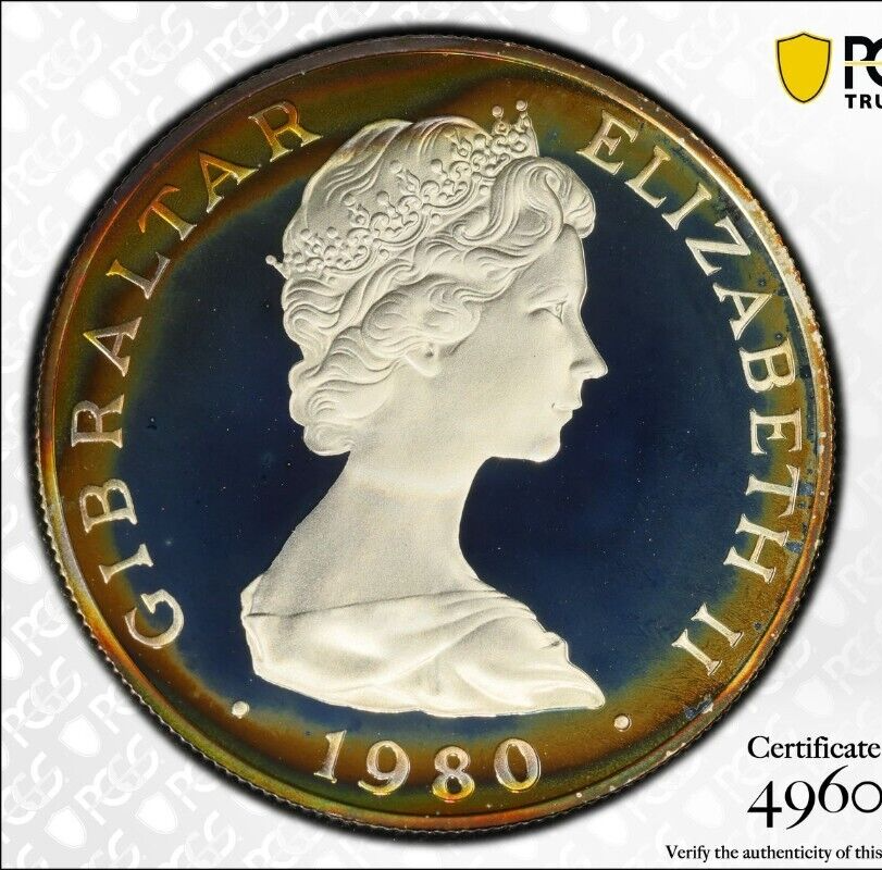 1980 PR 68 DCAM Crown Gibraltar PCGS Queen Elizabeth 80th Birthday