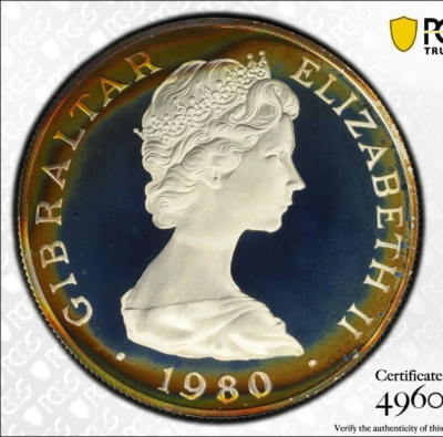 1980 PR 68 DCAM Crown Gibraltar PCGS Queen Elizabeth 80th Birthday