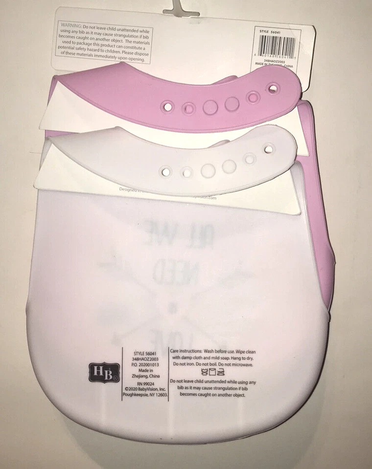 Baberos de silicona Hudson bebé niña 2pk, corazón de oro, todo lo que necesitamos es amor OS Foto 3 de 4