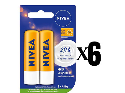 NIVEA Sun Caring Lip Balm Sticks with SPF 30, Duo Pack 2 x 6 (4.8 g) From Canada