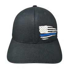 Flag Fitted Hat Black Large-XL Flexfit Stretch 6 Panel Solid Yupoong