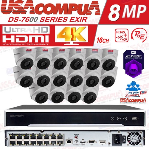 Sistema de cámara IP de seguridad Hikvision 16 canales 4K POE NVR 8 MP con lote de audio IR - Imagen 1 de 20