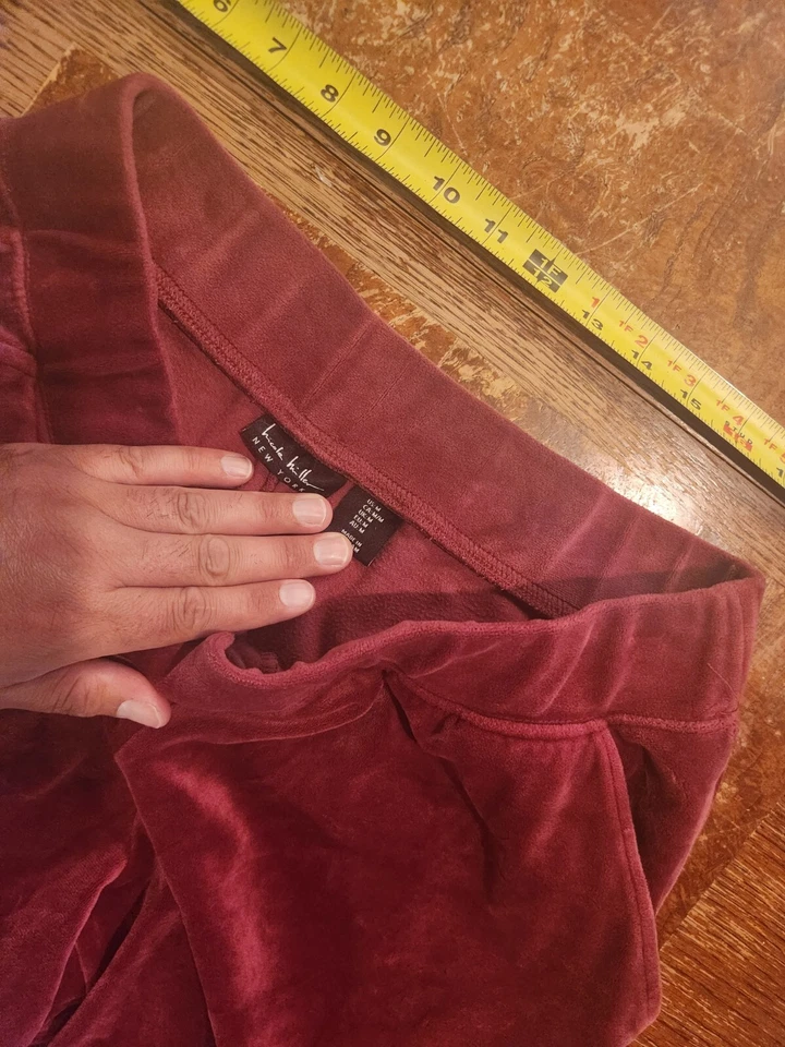 Nicole Miller Velvet Maroon Pull-On Pants Pockets Stretch Straight Medium #S121 - Image 2 of 3