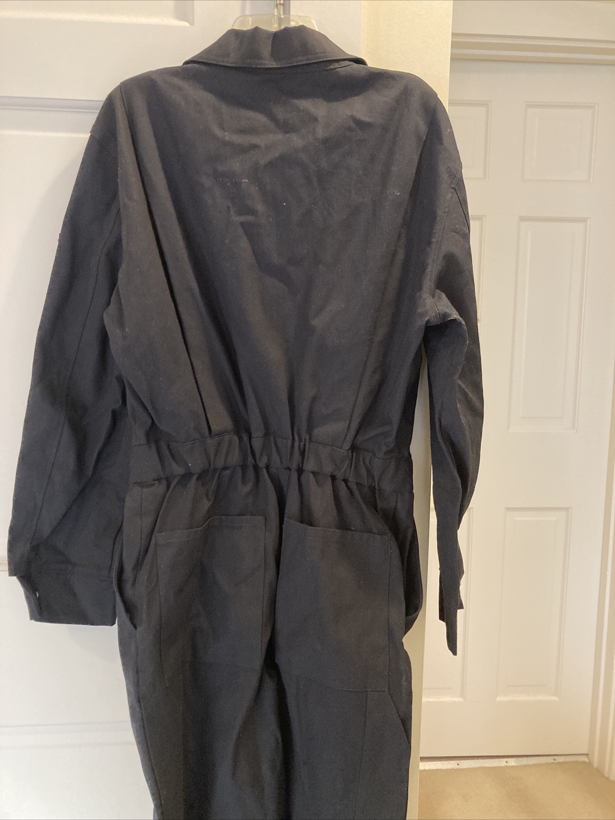 Zara Dark Navy Cargo Style Long Sleeve Jumpsuit Overalls Collar Small Runs Large image 7