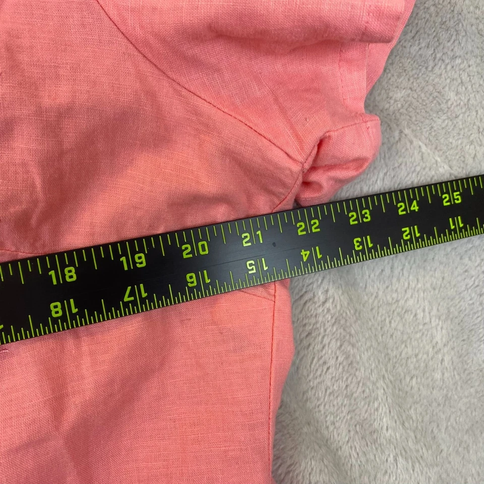 Quizz Again Women's Blouse L Linen/Cotton Blend Pink Short Sleeve Embroidered Bu Foto 4 de 4