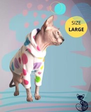 Adorable Sphynx Cat Sweater   Polka Dot Hoodie   Size LARGE