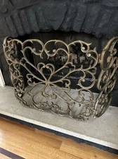 Vintage Beautiful Ornate Floral Design Cast Iron Scrolled Fireplace Screen