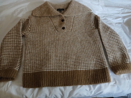 Womens Banana Republic Wool Blend Sweater Beige Tan White Shawl Collar Medium - Picture 4 of 5