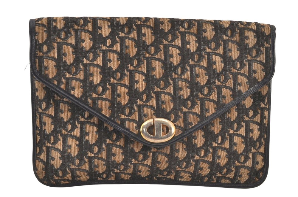 Authentic Christian Dior Trotter Clutch Bag Purse Canvas Leather Blue 5261L