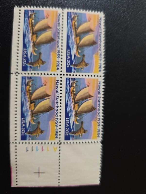 US Scott # 2080, Hawaii Statehood : 25th Ann, Plate Block of 1984 20¢ Stamps MNH