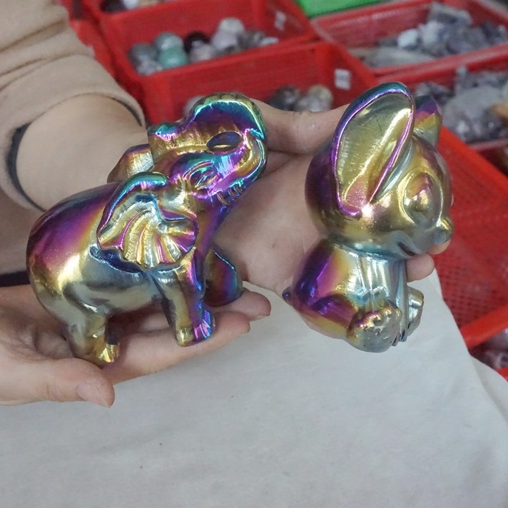 10.4LB 6Pcs Rainbow Aqua Aura Jasper Crystal Wolf Fox Elephant Titanium ...