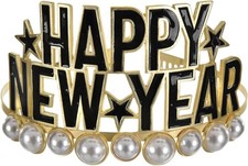 Happy New Year Pearl Plastic Tiara Fancy Dress Up Adult Costume Accessory