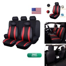 Flying Banner FB-063 Seat Covers Full Set Faux Leather Air Mesh Black Red