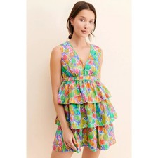 NWT Hope for Flowers by Tracy Reese Floral Printed Tiered Mini Dress $253 XL