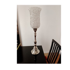 Large Silver Crystal Cylinder Candle Holder for Pillar Candles, Decorative
