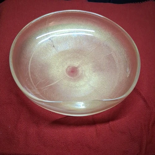 Elsa Peretti Tiffany Murano Glass Thumbprint Bowl 24K Gold Leaf 13-7/8"
